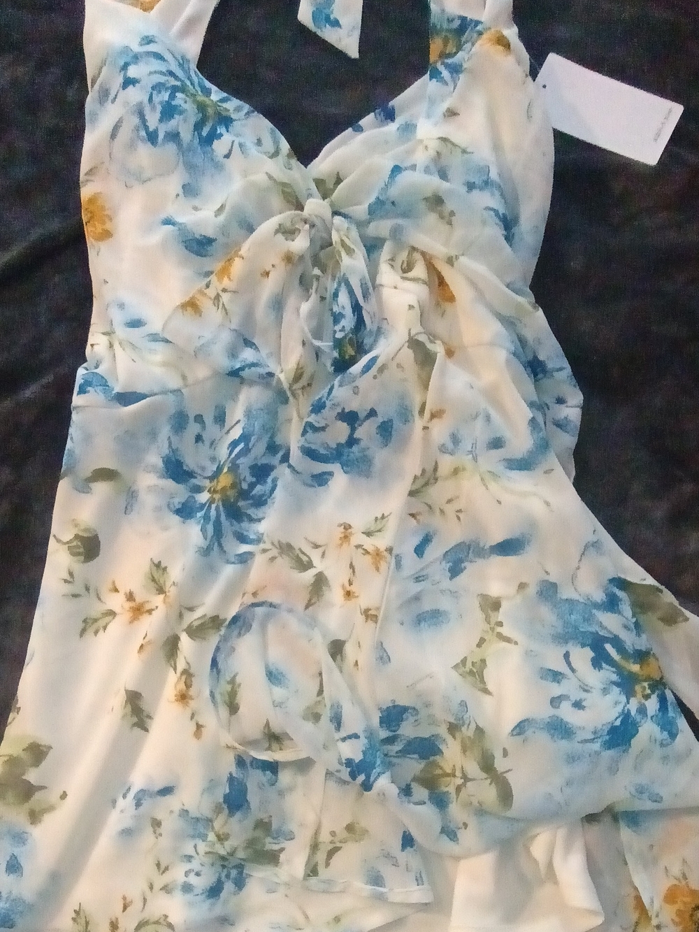 Floral Asymmetrical Summer Dress in Blue and White